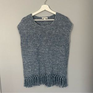 Orvis Pull over cotton sweater short-sleeve boho vibes tassels fringe on bottom